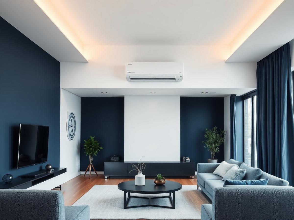 Split-Klimagerät in modernem Wohnzimmer