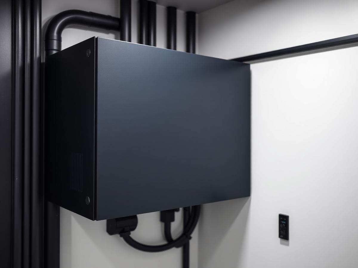 Wandmontierter Stromspeicher im Technikraum